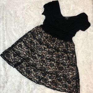 Dressbarn Collection Black Lace Overlay Crinoline Pixie Flare Formal Dress, 16